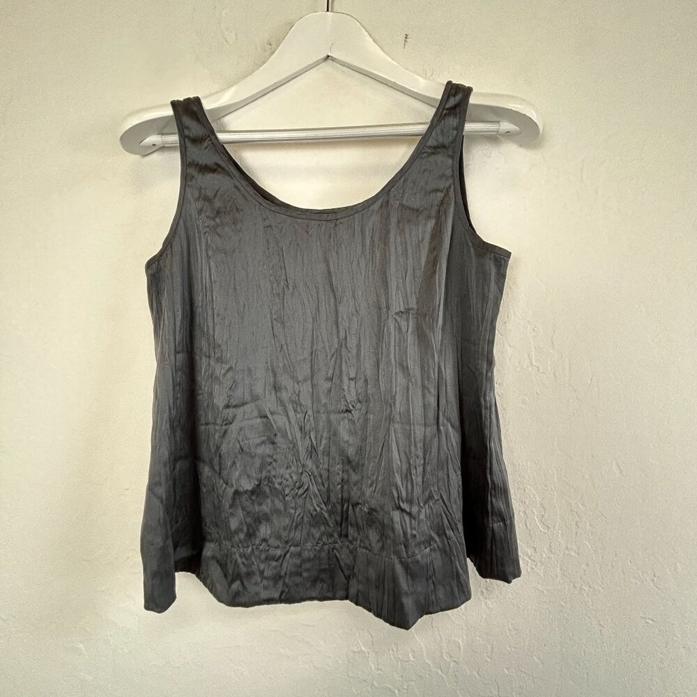 Eileen Fisher Womens Gray Silk Blend Scoop Neck Sleeveless Tank Top Small